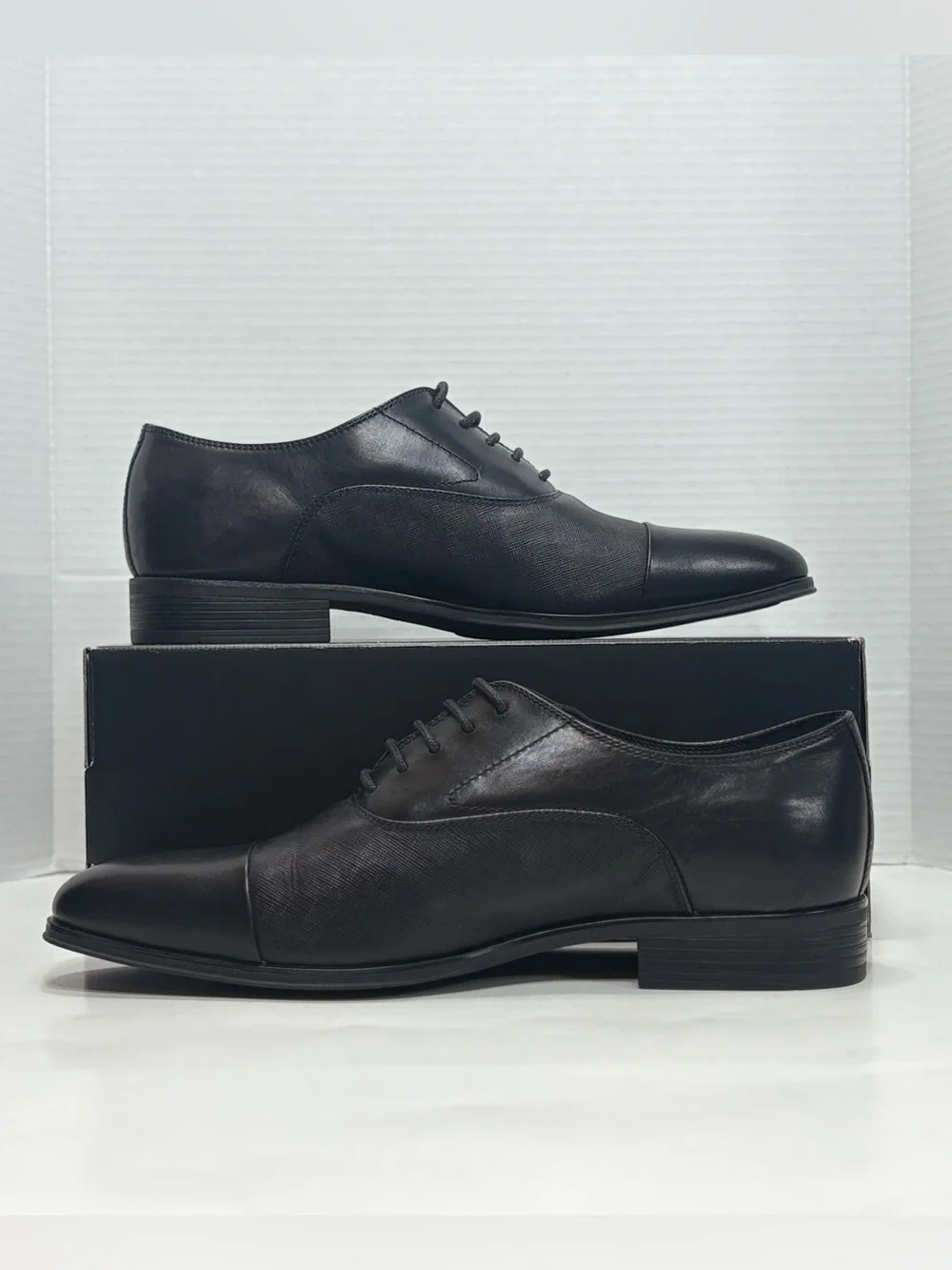 Size 10 Men Calvin Klein Men’s Drew Almond Toe Black Dress Shoes CMDREW NEW